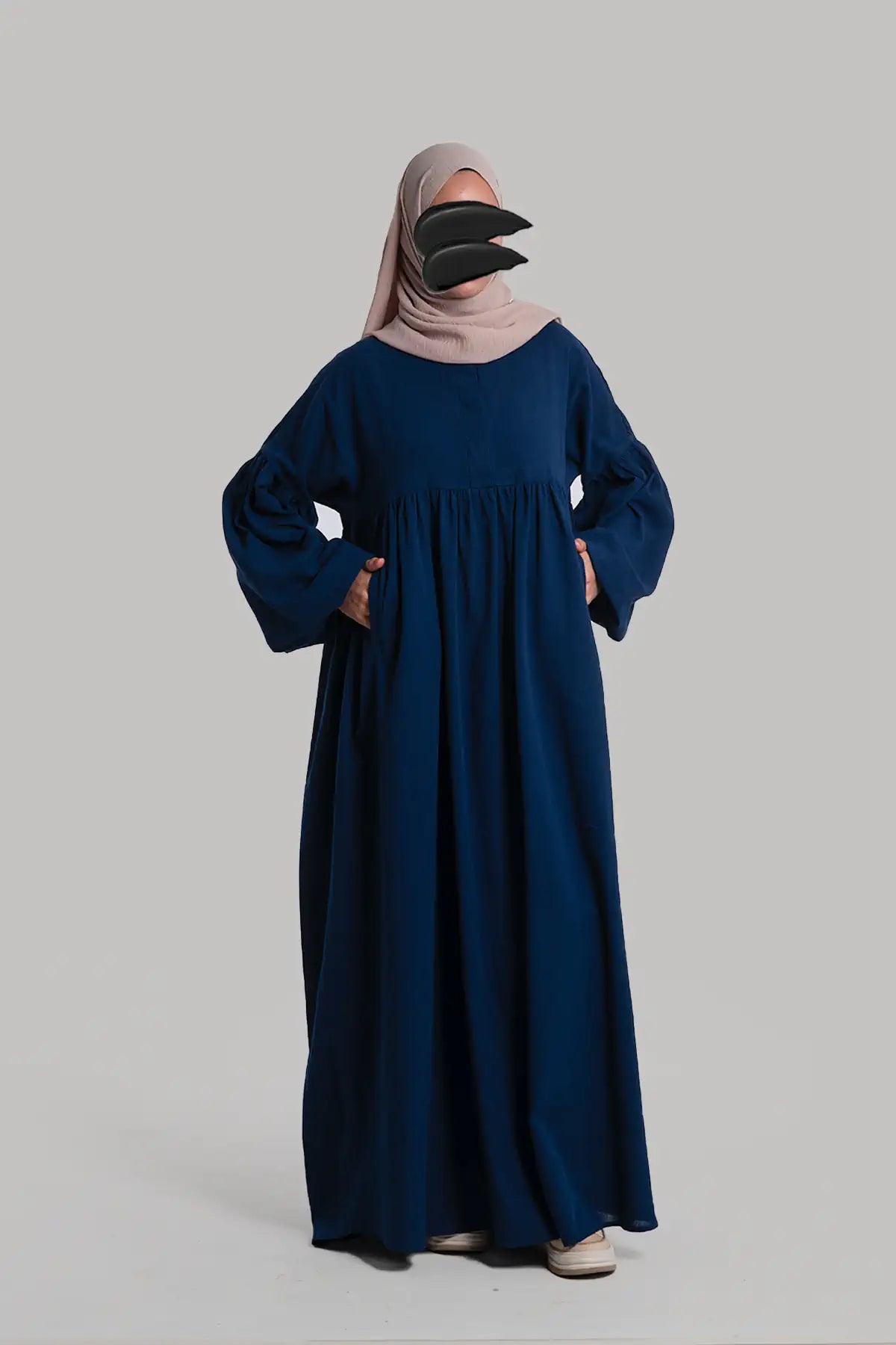 Linen Button Dress - Navy