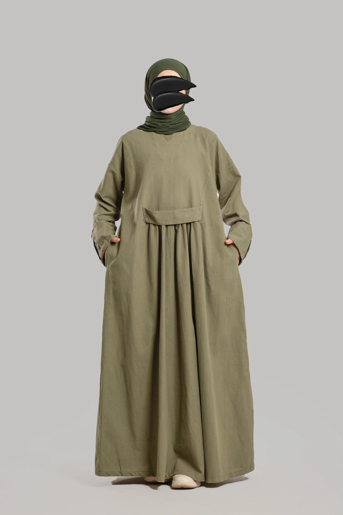 Pleated Linen Dress - Green