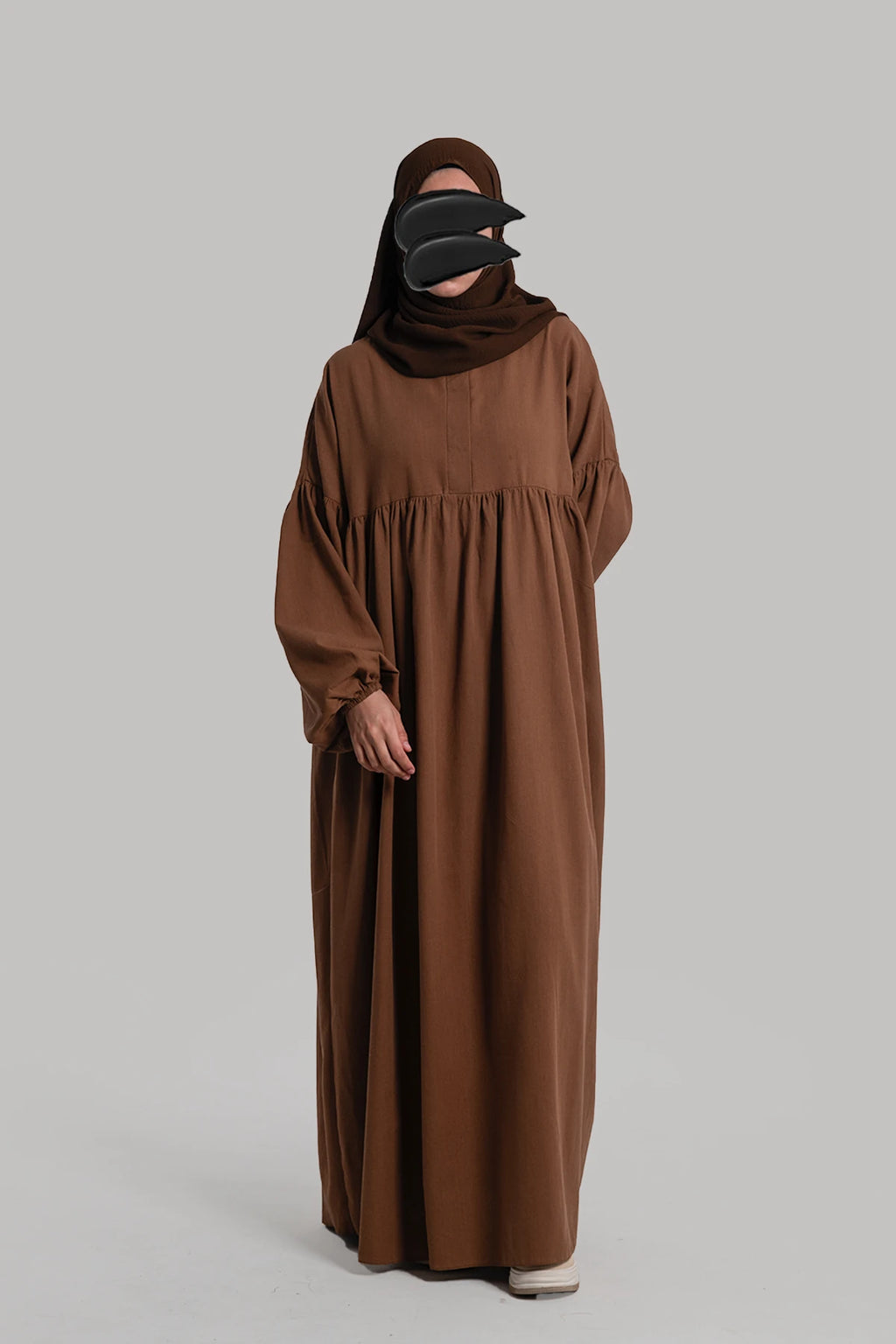 Linen Button Dress - Brown