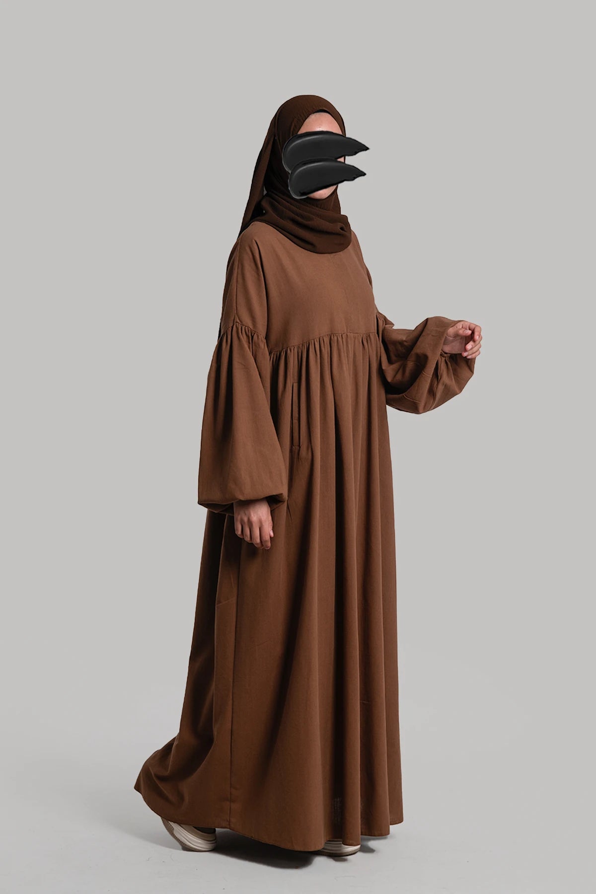 Linen Button Dress - Brown
