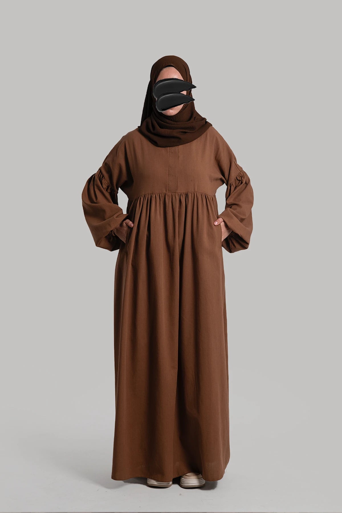 Linen Button Dress - Brown