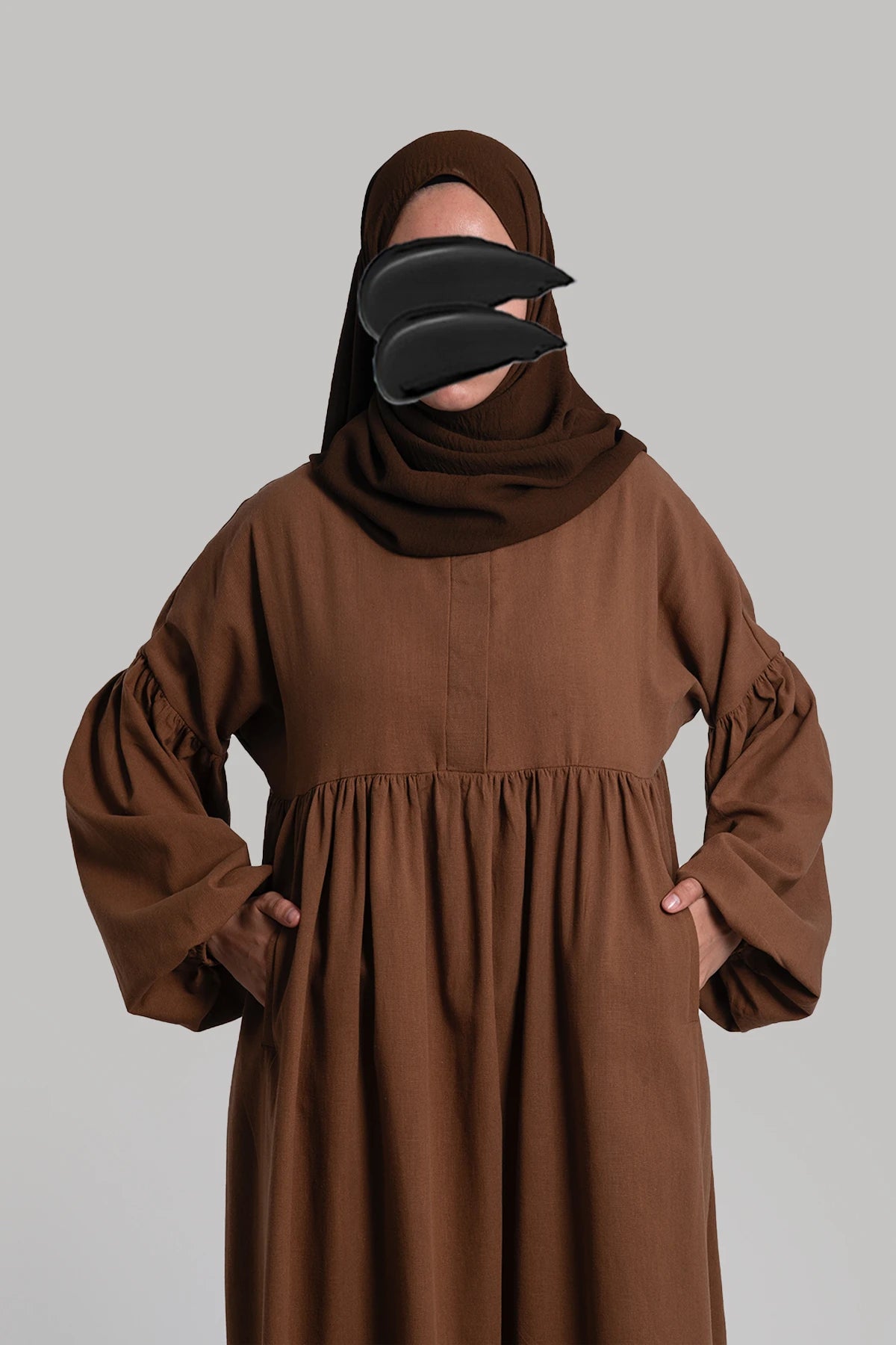 Linen Button Dress - Brown