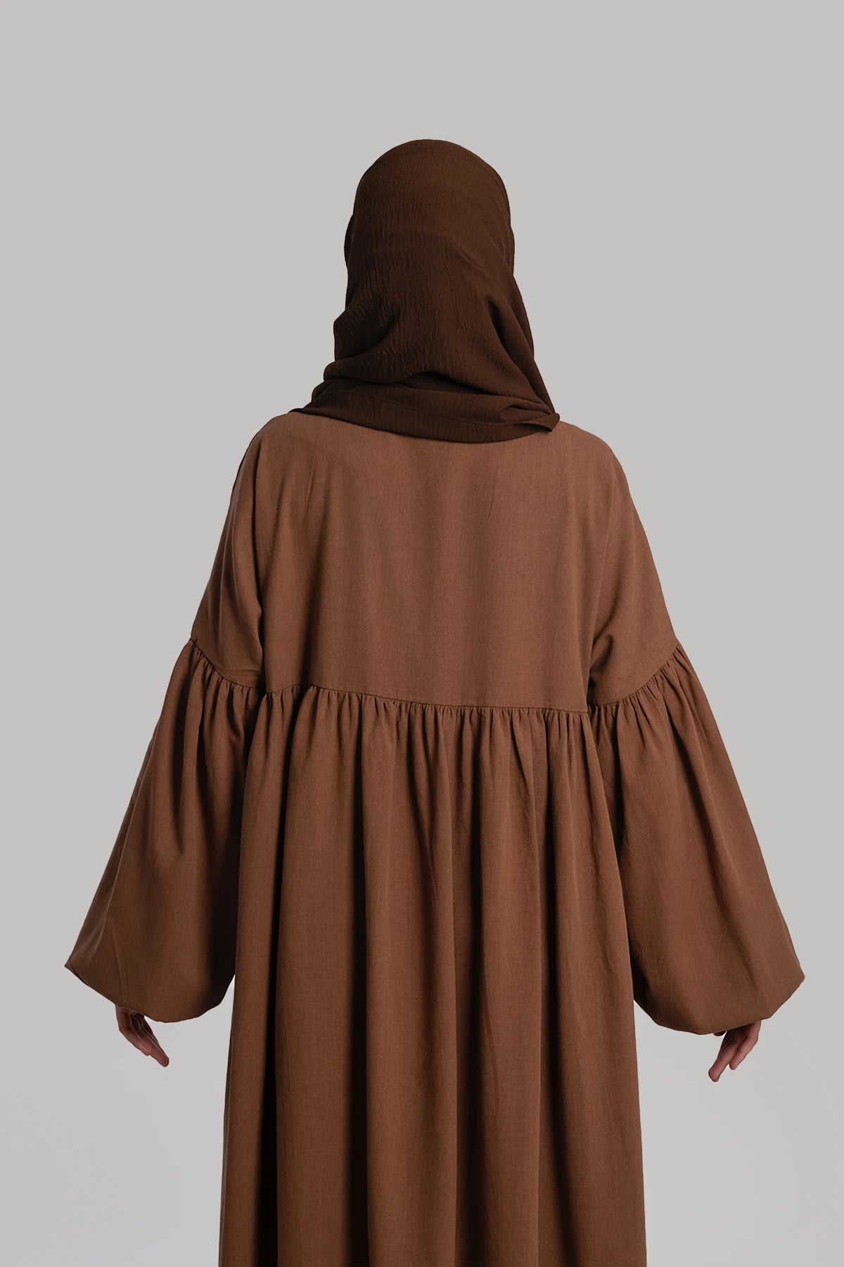 Linen Button Dress - Brown