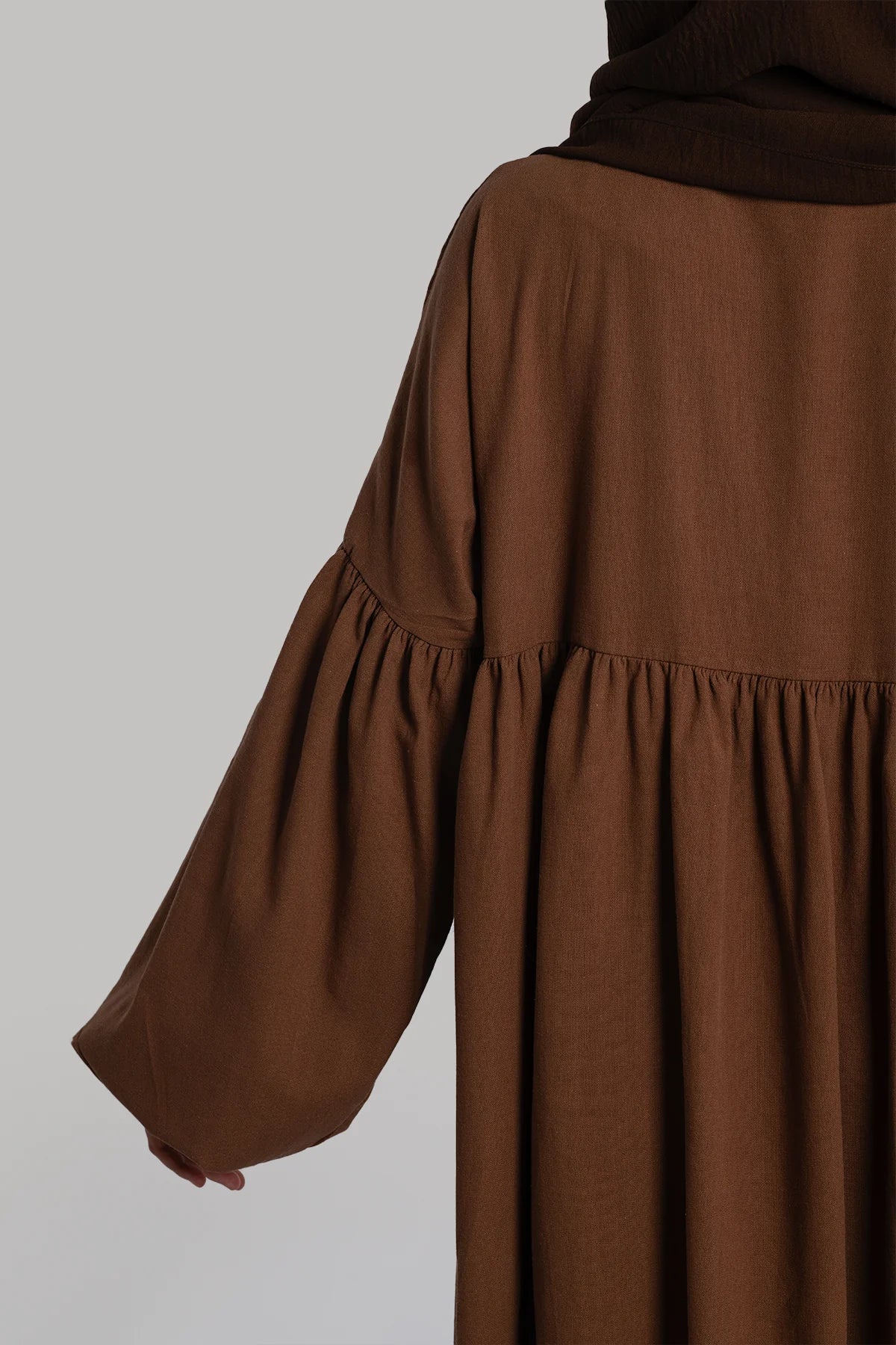 Linen Button Dress - Brown