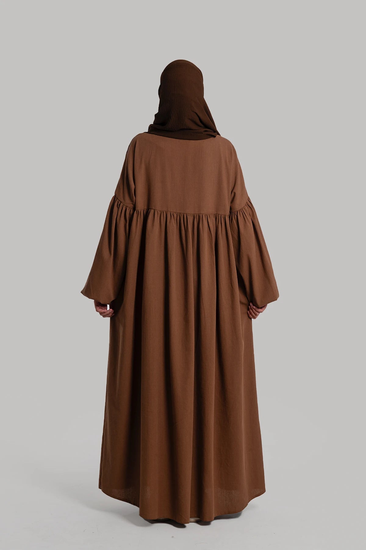 Linen Button Dress - Brown
