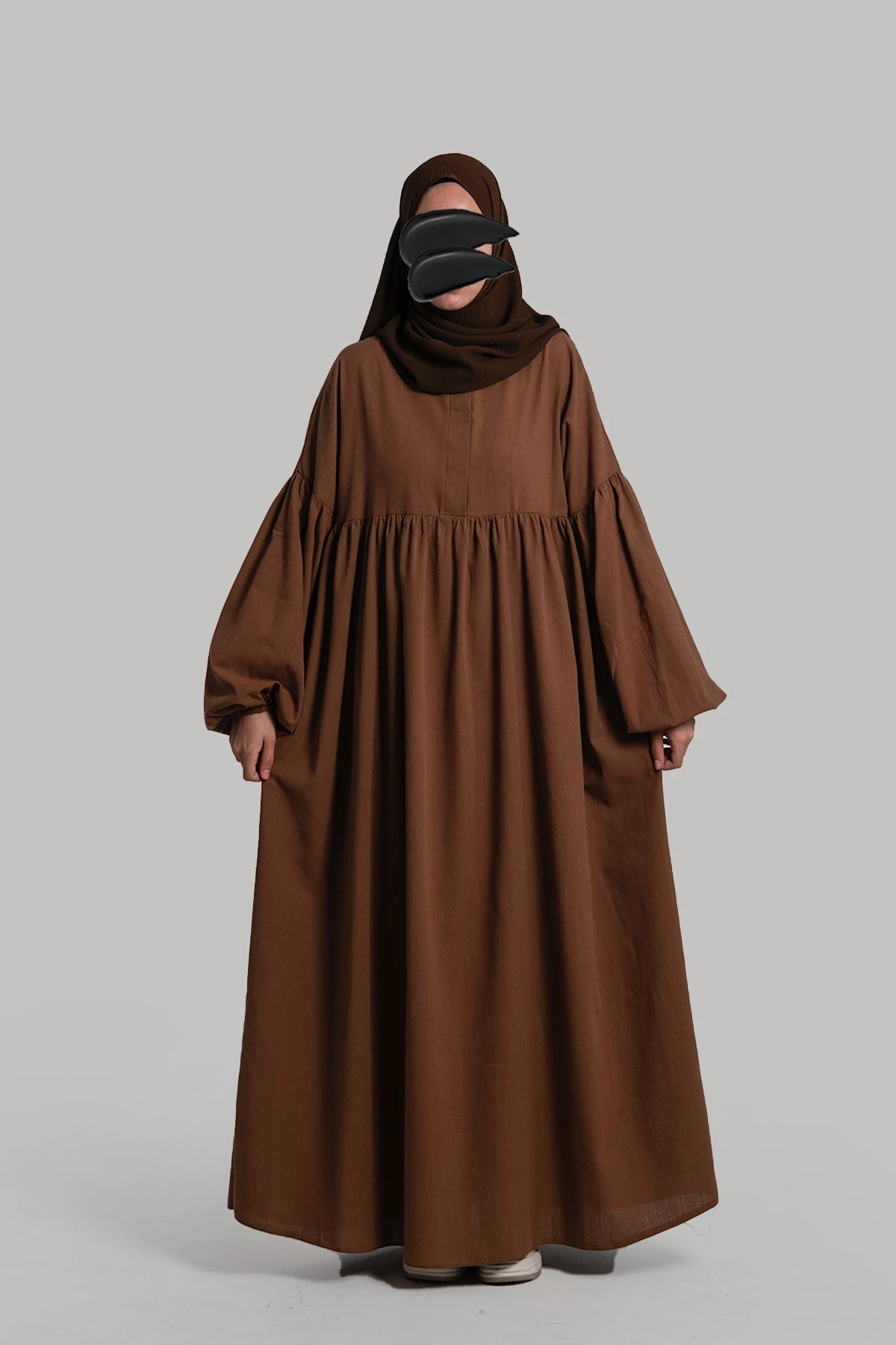 Linen Button Dress - Brown
