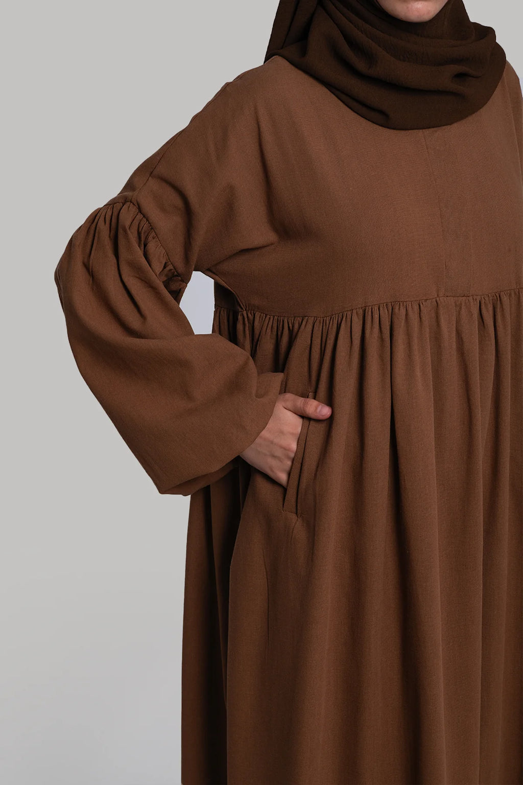 Linen Button Dress - Brown