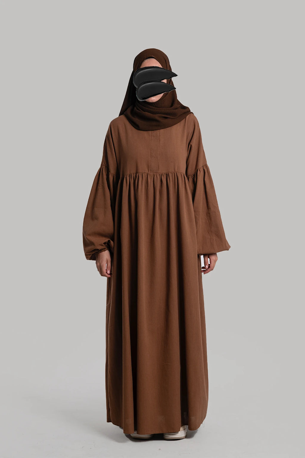 Linen Button Dress - Brown