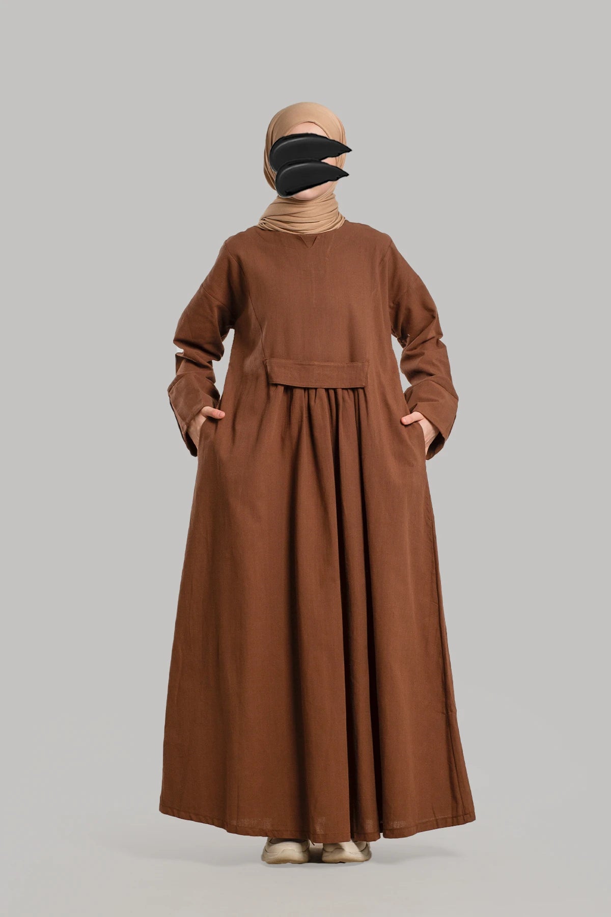 Pleated Linen Dress - Brown