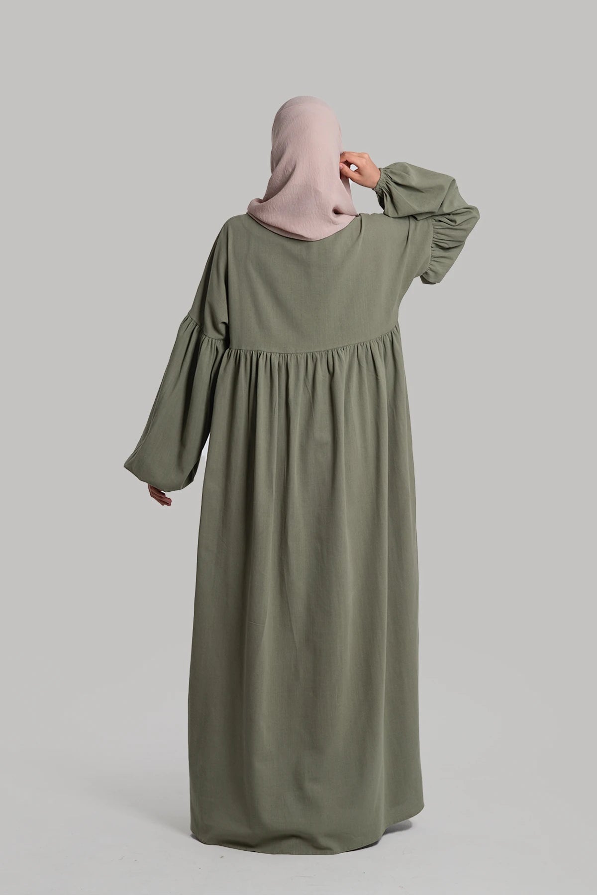 Linen Button Dress - Soft Green