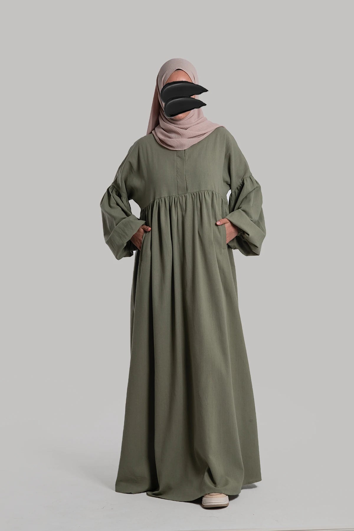 Linen Button Dress - Soft Green