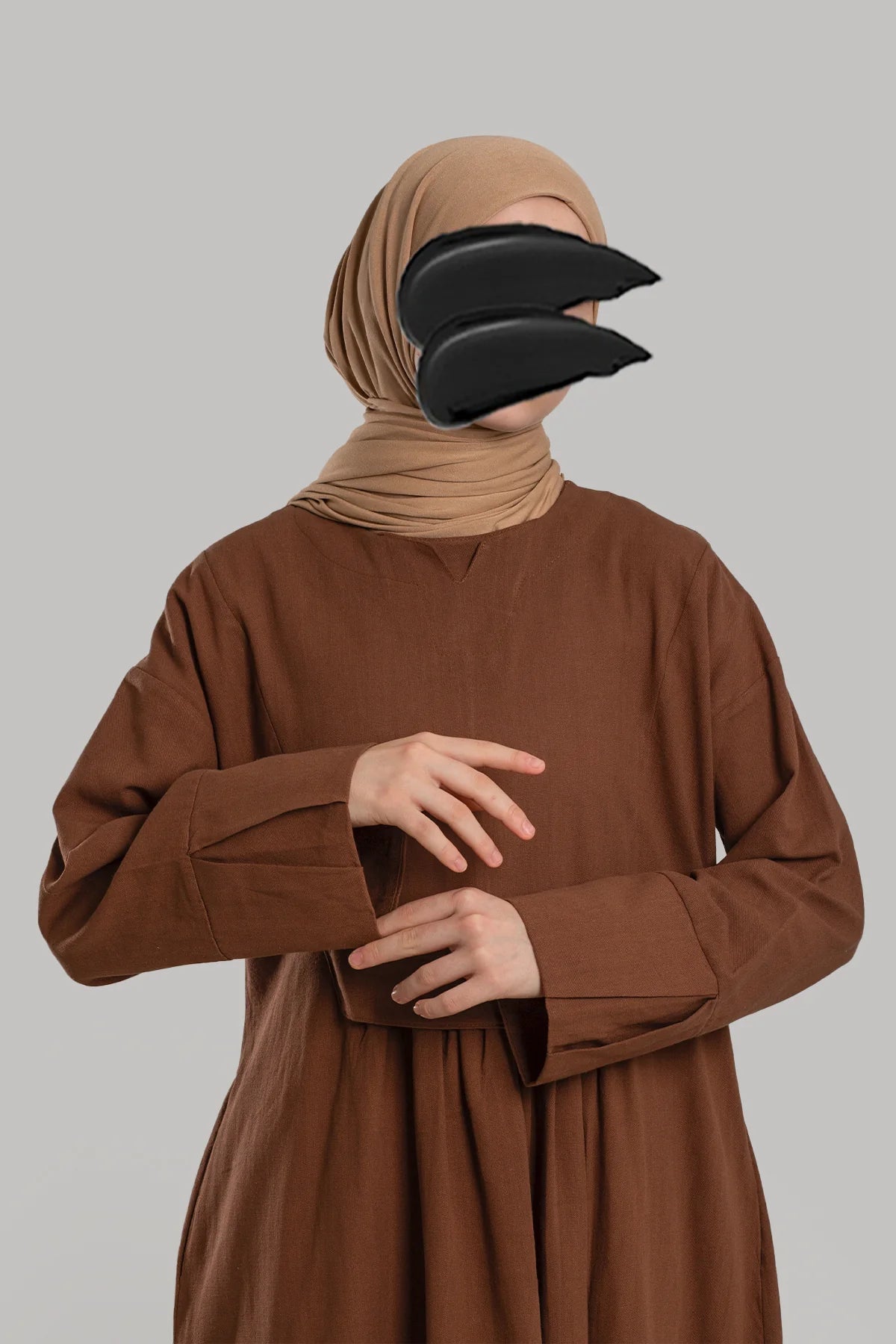 Pleated Linen Dress - Brown