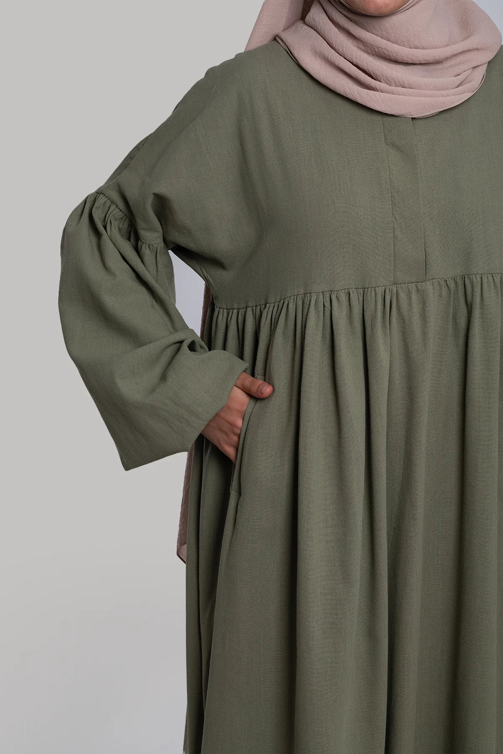 Linen Button Dress - Soft Green