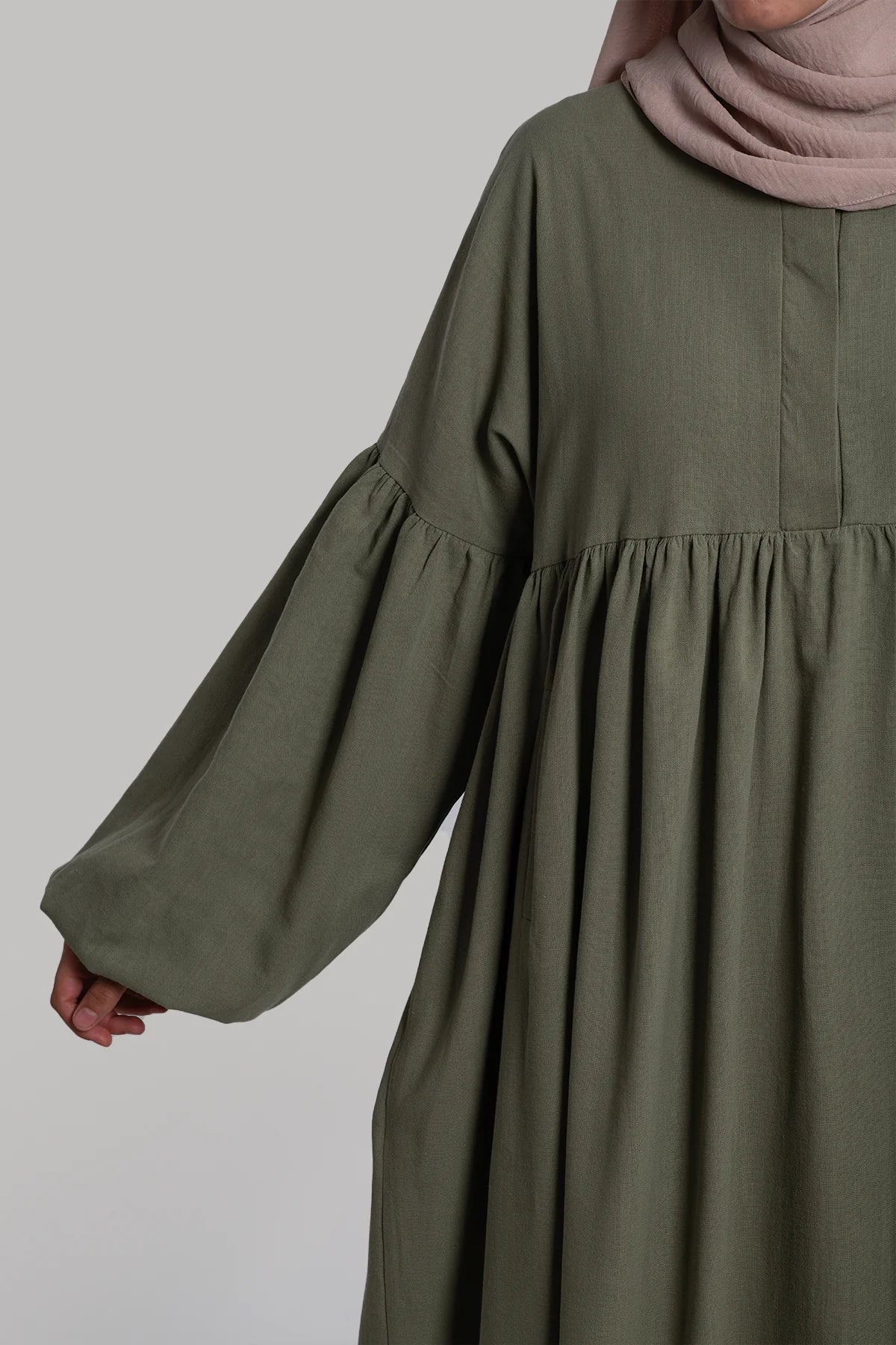 Linen Button Dress - Soft Green