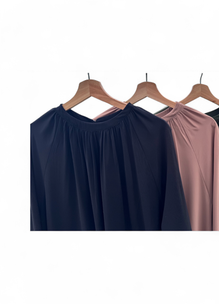 Black  Gathered Neckline - Egyptian Silk