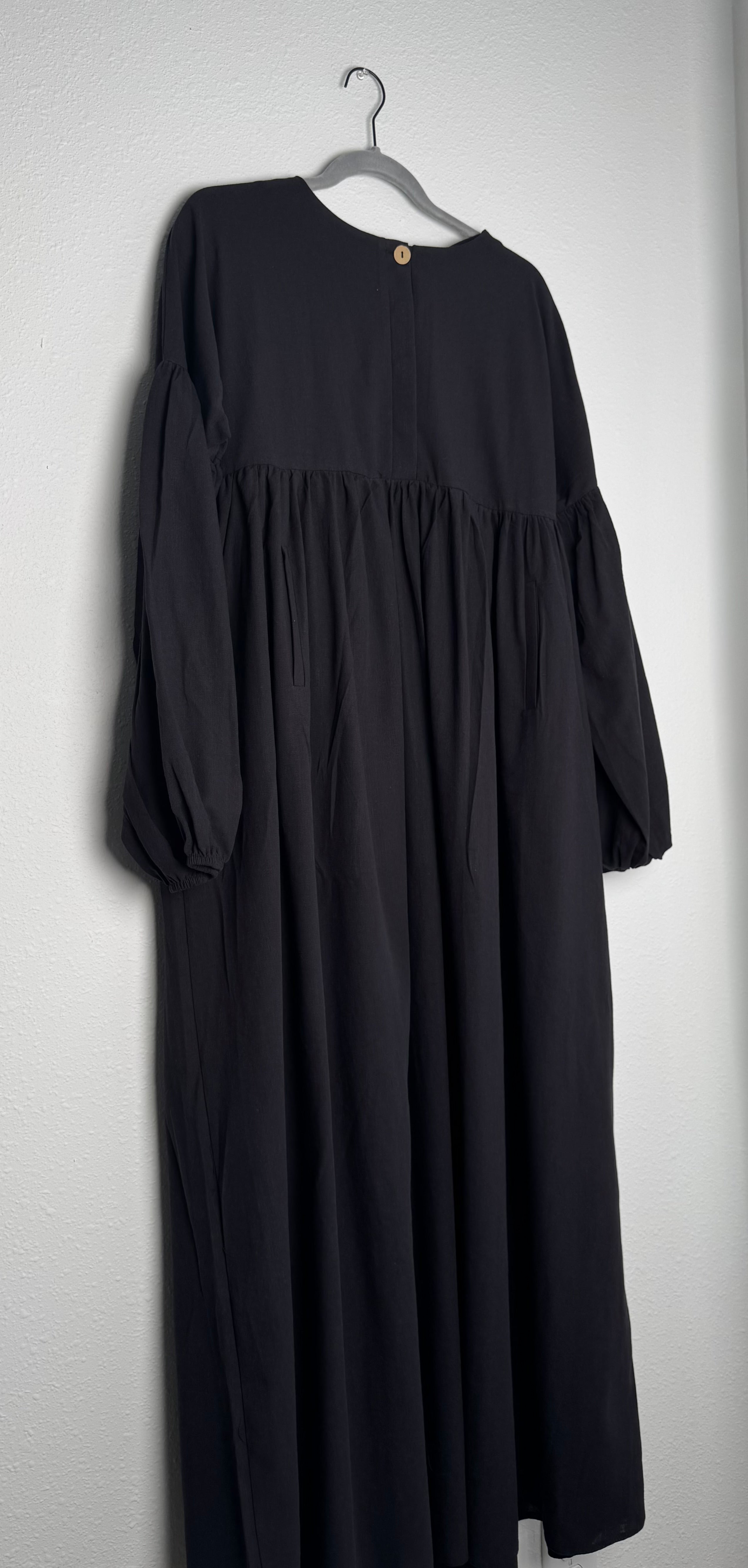 Linen Button Dress - Black