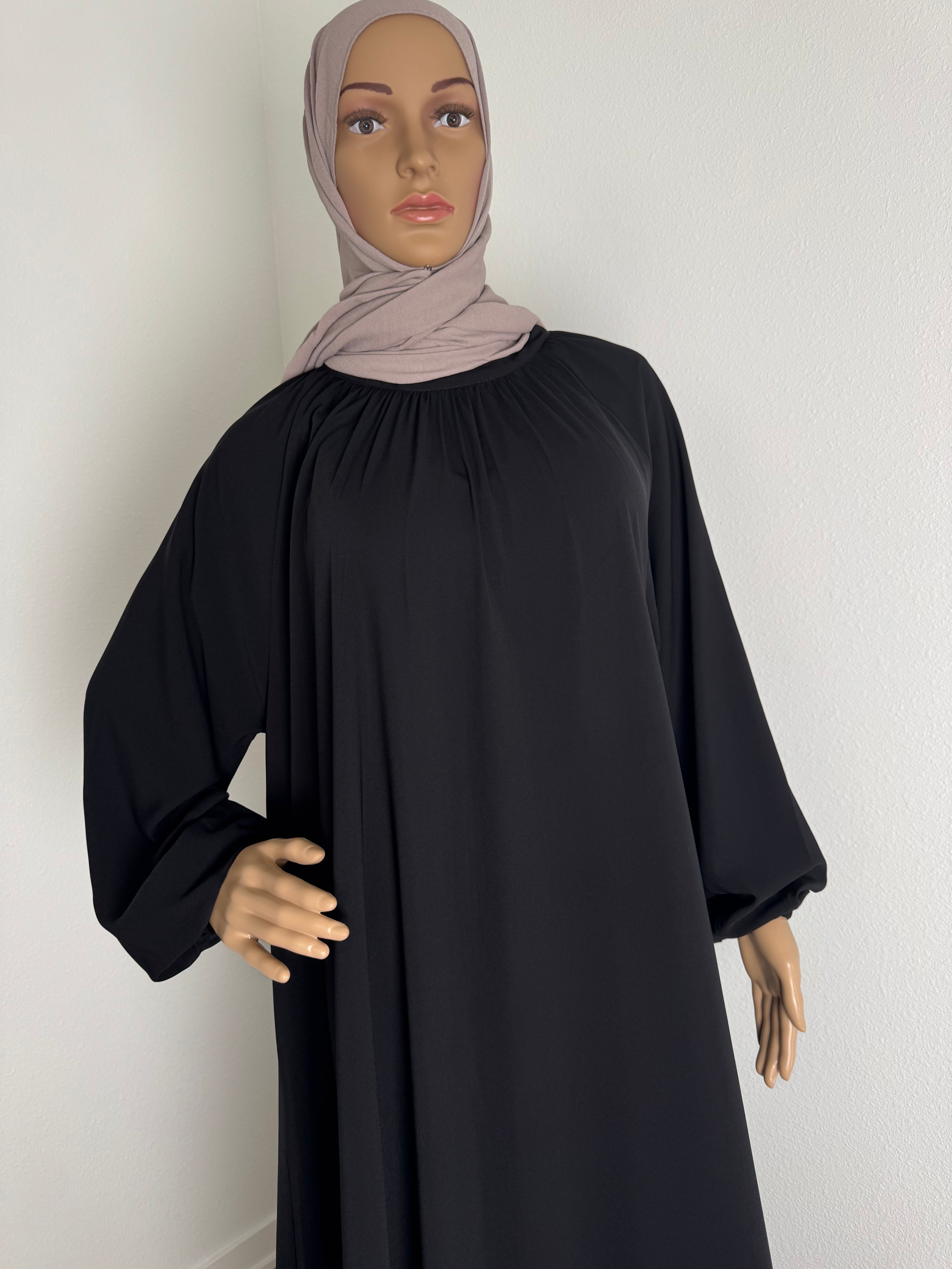 Black  Gathered Neckline - Egyptian Silk
