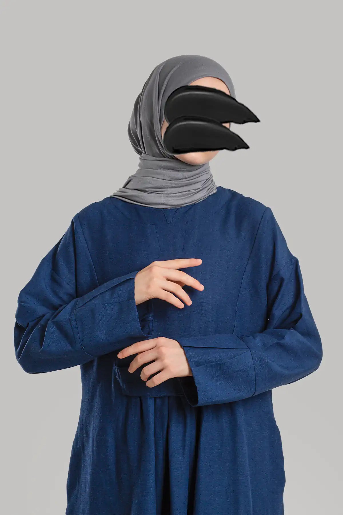 Pleated Linen Dress - Navy