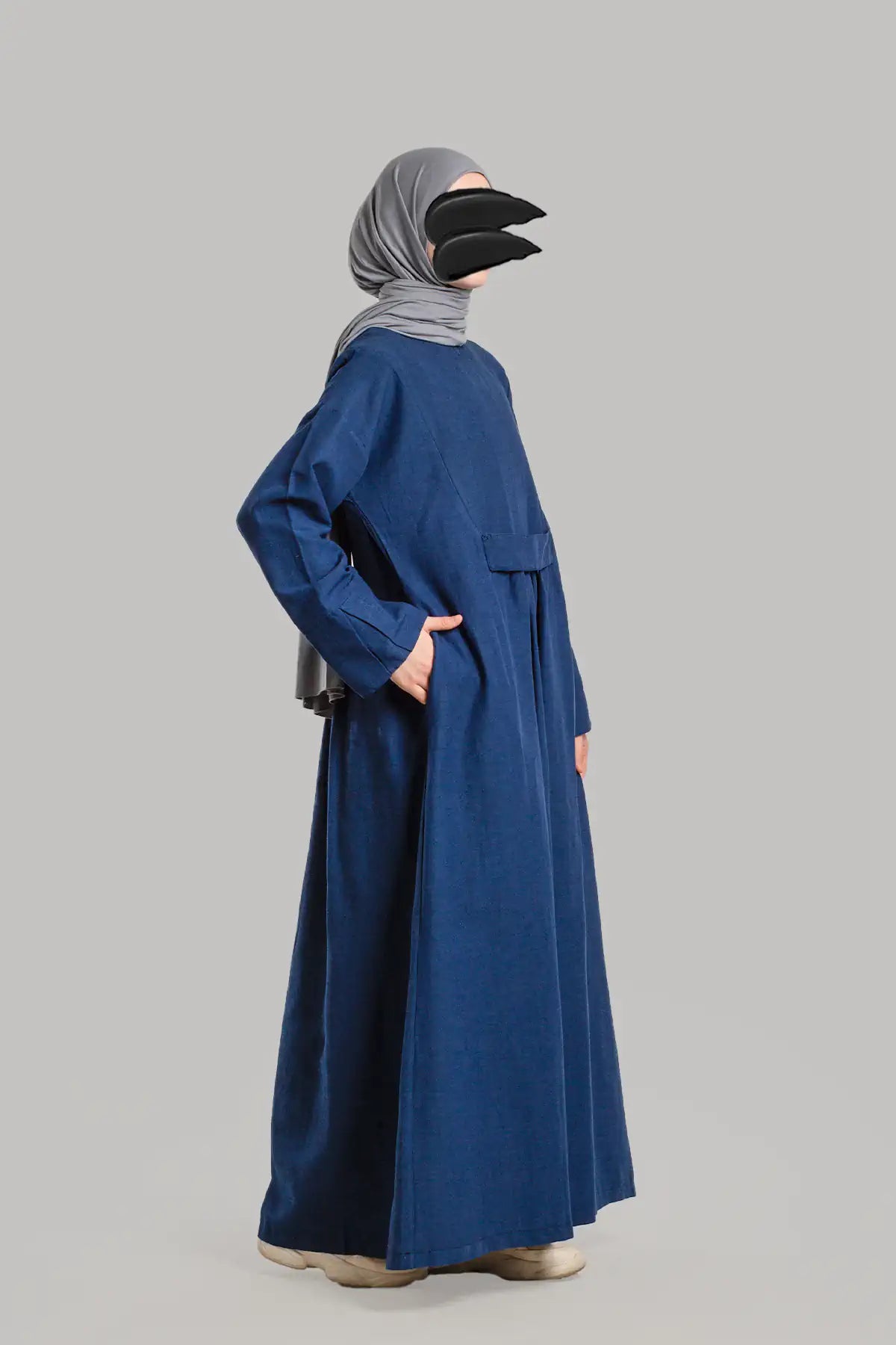 Pleated Linen Dress - Navy