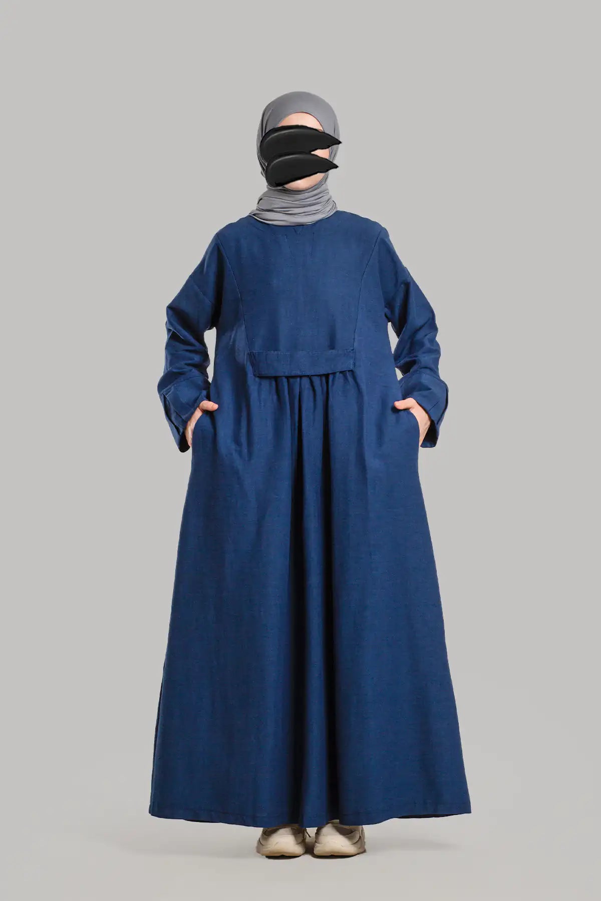 Pleated Linen Dress - Navy