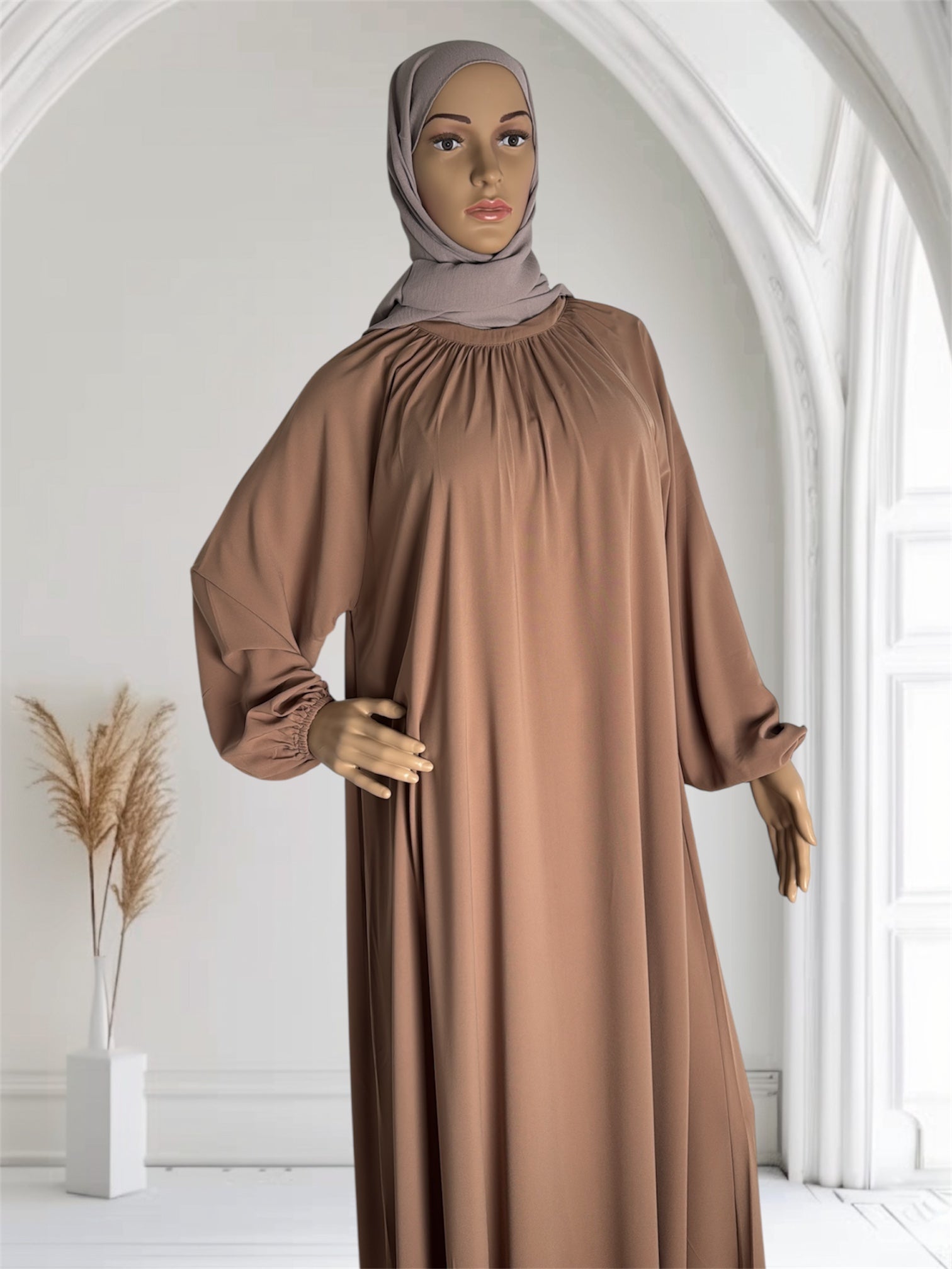 Camel Gathered  Neckline - Egyptian Silk