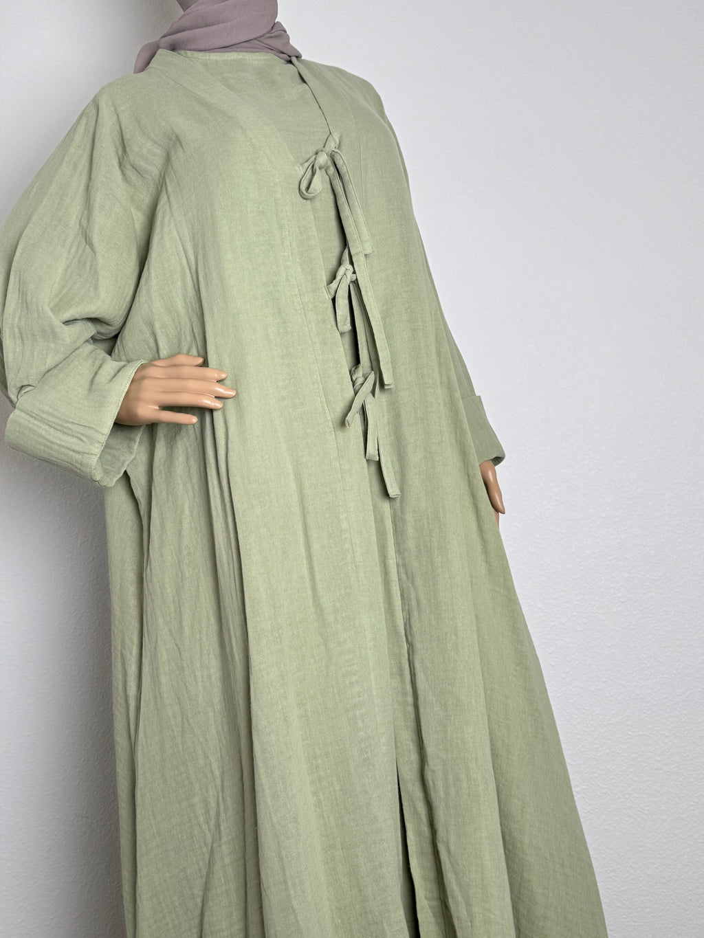 2 Piece Abaya - Soft Green Muslin Cotton