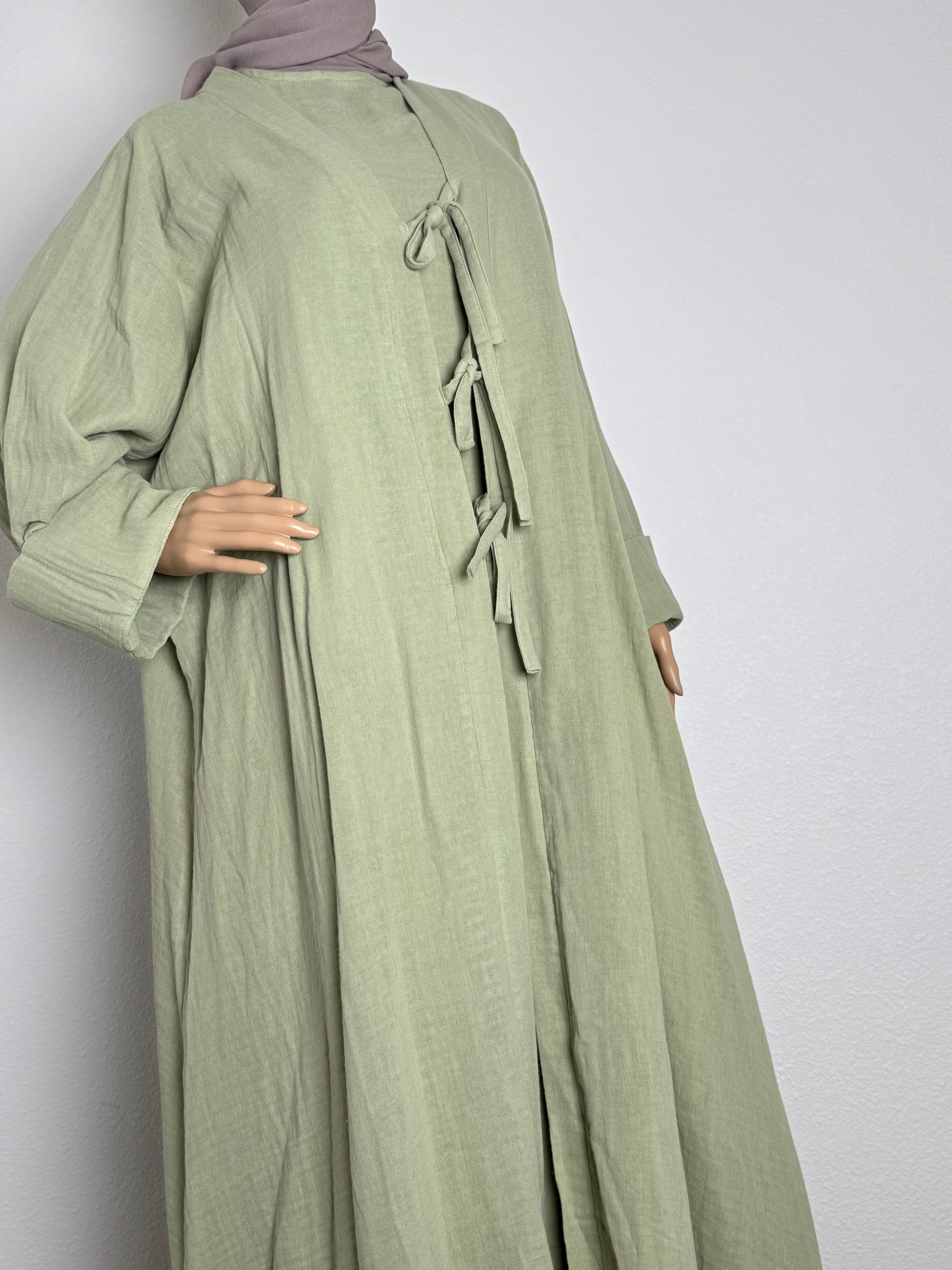2 Piece Abaya - Soft Green Muslin Cotton