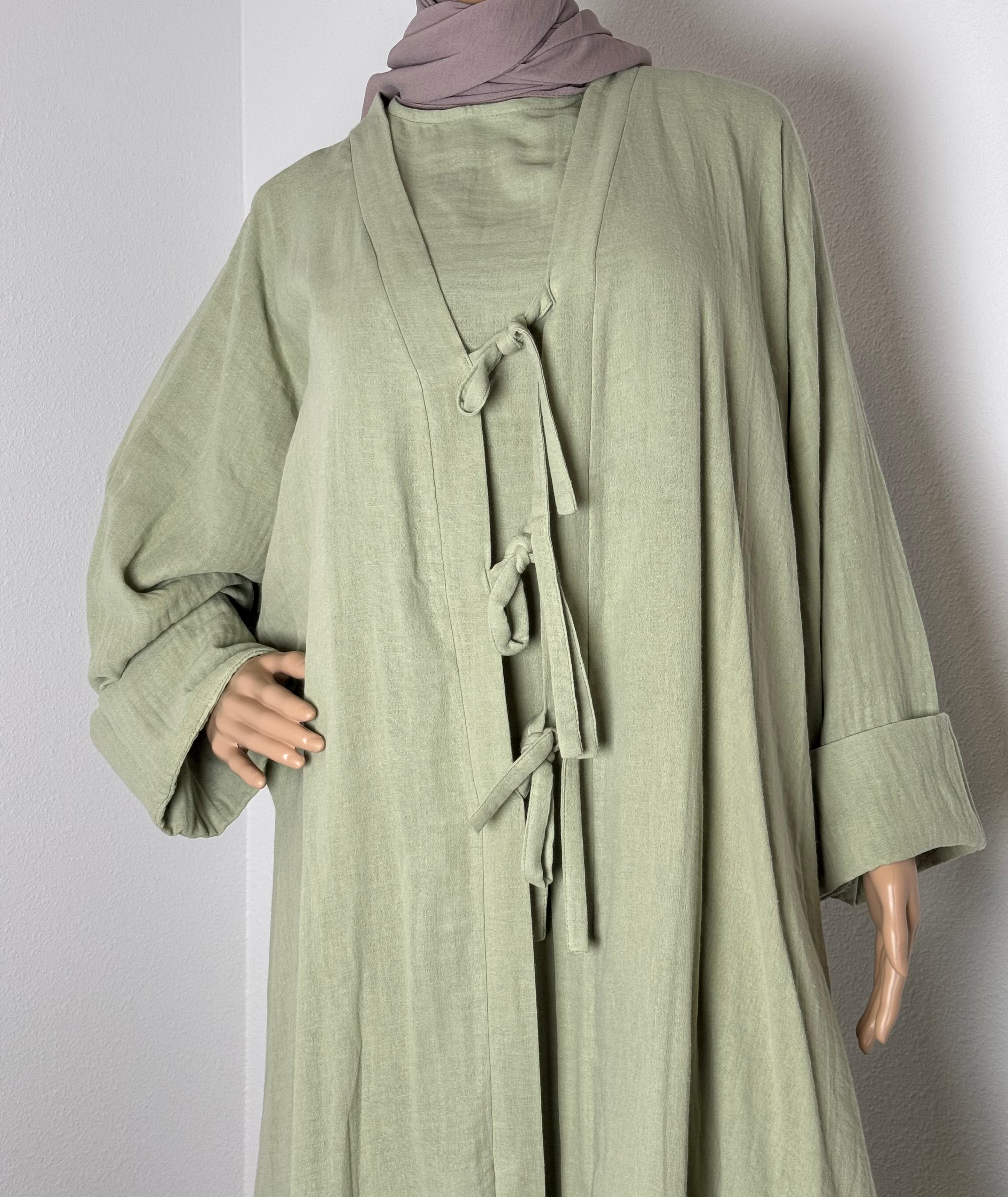 2 Piece Abaya - Soft Green Muslin Cotton